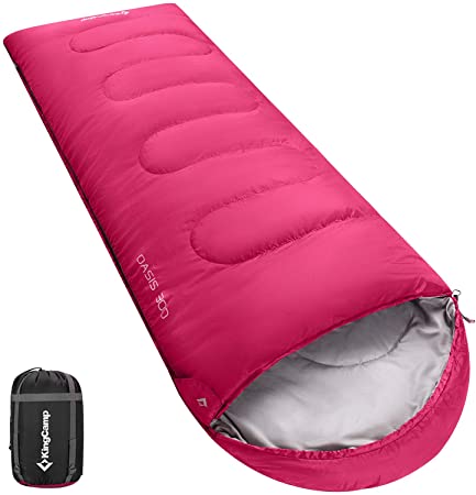 KingCamp XL Sleeping Bag (87x31.5''), 3-4 Season Lightweight Waterproof Wide Oversized Adults Sleeping Bag for Camping, Backpacking, Hiking, Purple, Pink, Red, Blue, Green, Gray