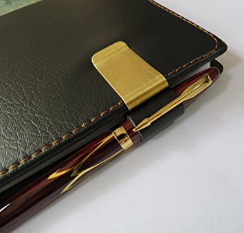 2x Pen Loop Traveler Notebook Leather Pen Holder with Steel Clip (Yellow(Copper Color))