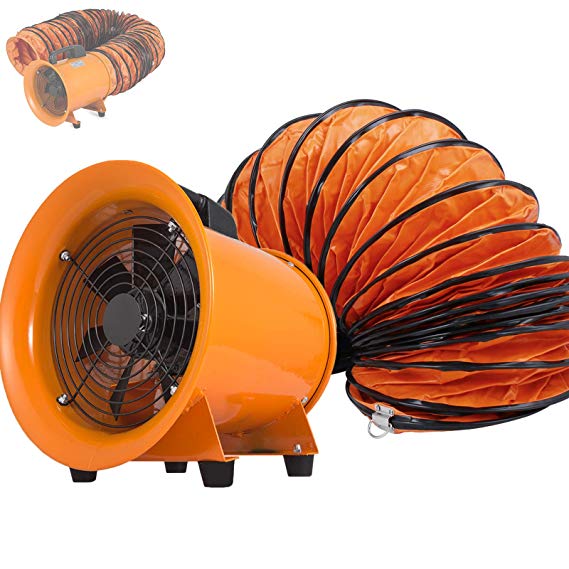 OrangeA Utility Blower Fan 10 inch Portable Ventilator High Velocity Utility Blower Mighty Mini Low Noise with 10M Duct Hose (10 inch Fan with 10M Hose)