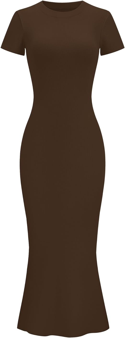 LOMON Women Fishtail Hem Ribbed Maxi Dresses Summer Casual Stylish Y2k Sexy Fitted Lady Elegant Cotton Soft Lounge Dress