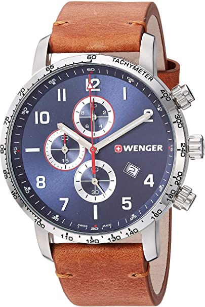 Wenger Men's Attitude Stainless Steel Swiss-Quartz Leather Strap, Brown, 21 Casual Watch (Model: 01.1543.108)