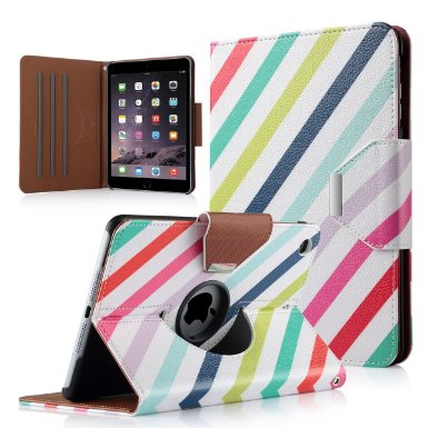 iPad Mini 3 Case,iPad Mini Case,ULAK 360 Degree Rotating Synthetic Leather Case Cover for Apple iPad Mini 1/2/3 with Auto Sleep/Wake Function (Colorful Stripe)