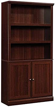 Sauder Misc Storage 3-Shelf 2-Door Tall Wood Bookcase in Cherry