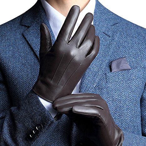 Harrms Best Touchscreen Italian Nappa Genuine Leather Gloves for men's Texting Driving Cashmere Lining