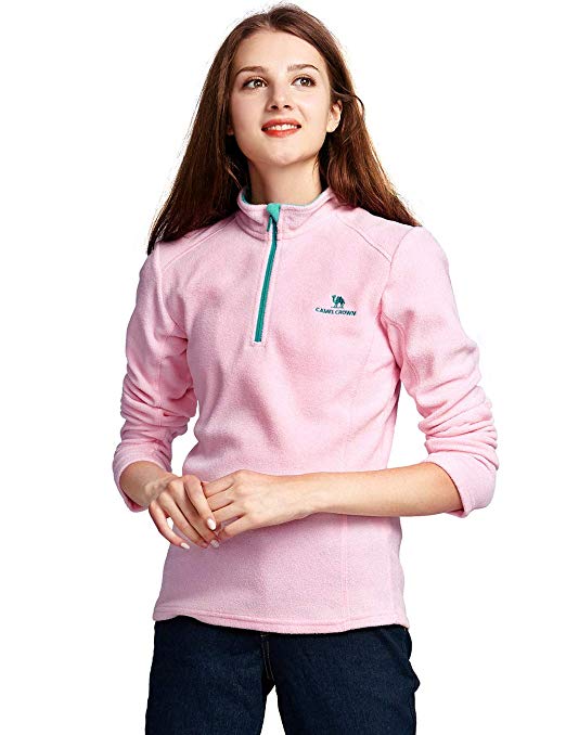 Camel Half Zip Fleece Jacket Women Lightweight Long Sleeve Fleece Pullover for Fall and Winter