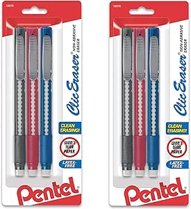 Pentel Clic Retractable Eraser with Grip, 3 Count - Pack of 6