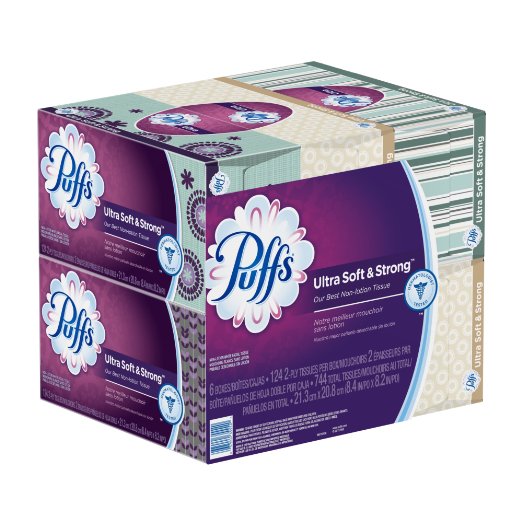 Puffs Ultra Soft & Strong Facial Tissues; 6 Family Boxes; 124 Tissues per Box