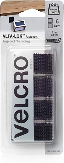 VELCRO Brand VEL-30177-USA ALFA-LOK Fasteners | Heavy Duty Snap-Lock Technology | Self-Engaging and Multidirectional Use | Black, 1 inch Squares, 6 Sets