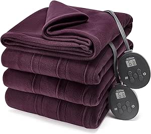 Sunbeam Electric Royal Ultra Fleece Heated Blanket, 12 Heat Settings, 12-Hour Selectable Auto Shut-Off, Fast Heating, Warm and Cozy, Claret Color, King, 90" x 100"