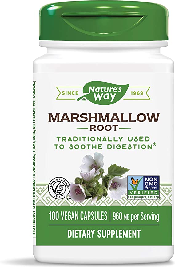 Nature's Way Premium Herbal Marshmallow Root, 960 mg per serving, 100 Capsules (Packaging May Vary)