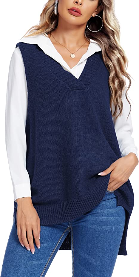 Beyove Women's Pullover Sweater Vest Oversized V Neck Sleeveless Sweater Soft Knitted Vest Knitwear Tank Top