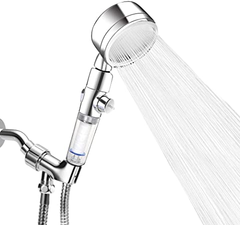Luxsego High Pressure Shower Head 4-Modes Powerful Shower Spray, Hand Held Showerhead Kit with Stainless Steel Hose, Adjustable Bracket and Ionic Mineral Beads for Best Shower Experience
