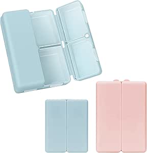 FYY 2 Pcs Daily Pill Organizer, 7 Compartments Portable Travel Case, Folding Design Box for Purse Pocket to Hold Vitamins, Cod Liver Oil, Supplements, and Medication - Navy Pink.