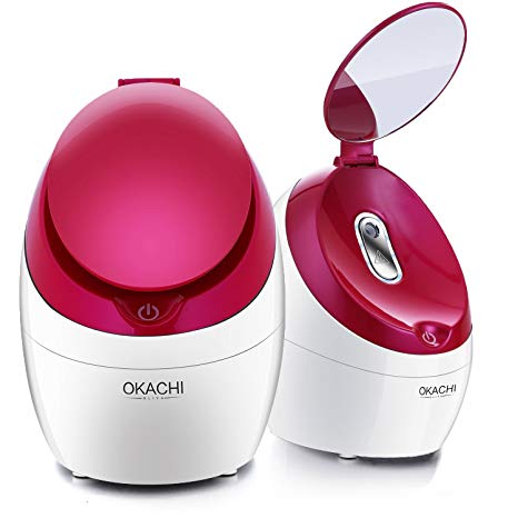 OKACHI GLIYA Facial Steamer Face Steamer Nano Ionic Hot Mist Sprayer and Sauna Inhaler Spa Opening Pores Portable and Professional Skin Care for Blackhead & Acne & Sinus Treatment (Red)