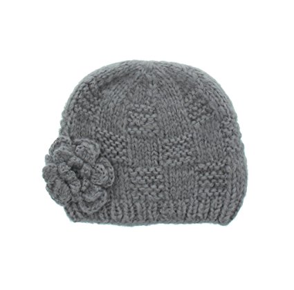 Milani Women's Warm Fashion Hand Knit Beanie Cap With Crochet Flower Design in Brown