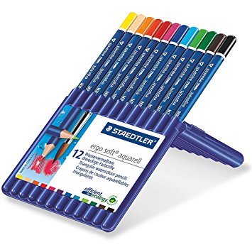 Staedtler Ergosoft Watercolor Pencils, Set of 12 Colors in Stand-up Easel Case (156SB12)