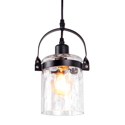 Anmytek P0020 Vintage Edison Hanging Pendant Stone Striped Glass Shade Metal Finishing Industrial Retro Antique Loft Style Chandelier