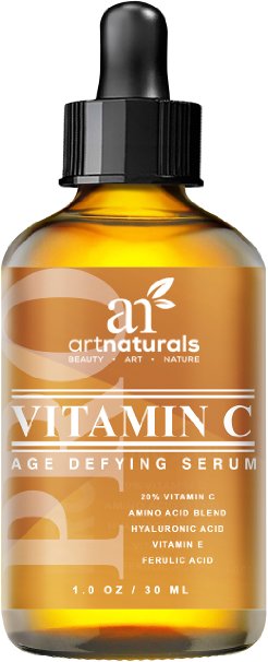 Art Naturals Enhanced Vitamin C Serum with Hyaluronic Acid 1 Oz - Top Anti Wrinkle, Anti Aging & Repairs Dark Circles, Fades age spots & Sun Damage - 20% Vitamin C Super Strength - Organic ingredients