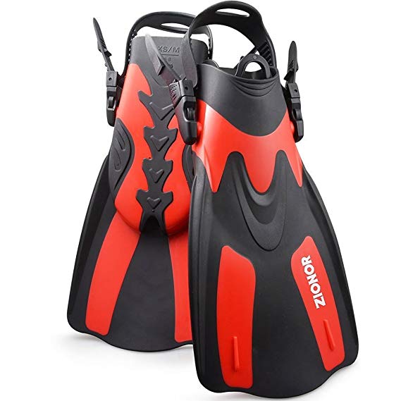 Zionor F1 Diving Snorkel Short Fins Flippers for Men Women Adjustable Open Heel Trek Design for Travel Snorkeling Swimming