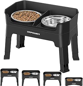 URPOWER 3-in-1 Elevated Dog Bowls Mess Proof Double Deck Raised Dog Bowls 4 Height Adjustable Dog Bowl Stand with 2 Stainless Steel Dog Food Bowls and Licking Plate for Small Medium Large Dogs & Pets