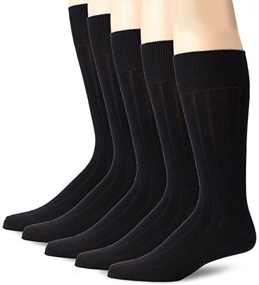 Dockers Men's 5 Pack Classics Classic Rib Crew Socks