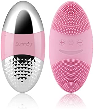 SUNMAY Oval All in One Sonic Facial Cleansing Brush and Face Toning Device with Positive and Negative Ion Function for All Skin Types