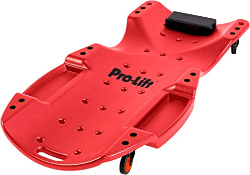 Pro-LifT C-6048 Mechanic Plastic Creeper 48 Inch - Blow Molded Ergonomic HDPE Body with Padded Headrest & Dual Tool Trays - 440 Lbs Capacity Red