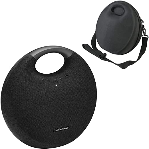 Harman Kardon Onyx Studio 6 Wireless Bluetooth Speaker - IPX7 Waterproof Extra Bass Sound System with Rechargeable Battery, Built-in Microphone, Hard Travel Case Bag Included - Black