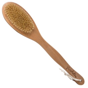 Purelations Bath Body Brush 100 All Natural Boar Bristle - Get Healthy Glowing and Smoother Skin - Best for Dry Brushing Exfoliating and Reducing Cellulite