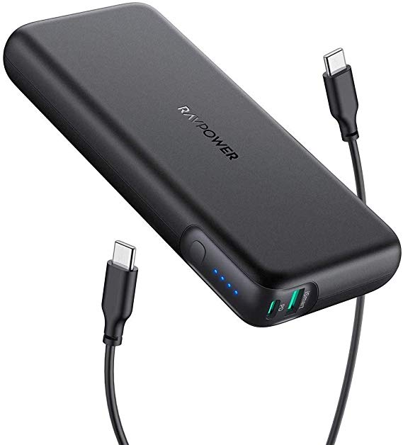 Portable Charger RAVPower 60W PD 20000mAh Power Bank Power Delivery 2-Port USB C QC Charging Compatible with MacBook Pro iPhone 11 Pro Max iPad Pro 2018