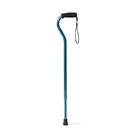 Medline Offset Single Point Walking Cane, Aluminum Walking Stick is Adjustable, Microban Antimicrobial Protection, 300 lb Capacity, Teal