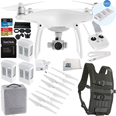 DJI Phantom 4 Quadcopter Drone with Manufacturer Accessories   2 Extra DJI Intelligent Flight Batteries   SanDisk Extreme 32GB microSDHC Memory Card   7PC Filter Kit (UV-CPL-ND2-400-Hood-Case)   MORE