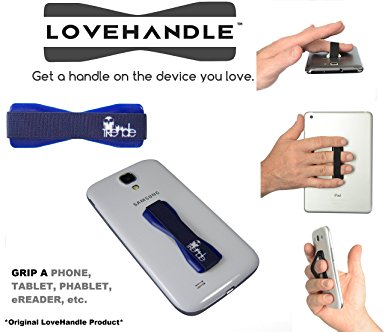 LoveHandle (originally SlingGrip) Design Series WHITE TRENDE ON BLUE BASE Phone and Tablet Grip | Love Handle Universal Grip For Smartphones and Mobile Devices | Exclusively by TRENDE