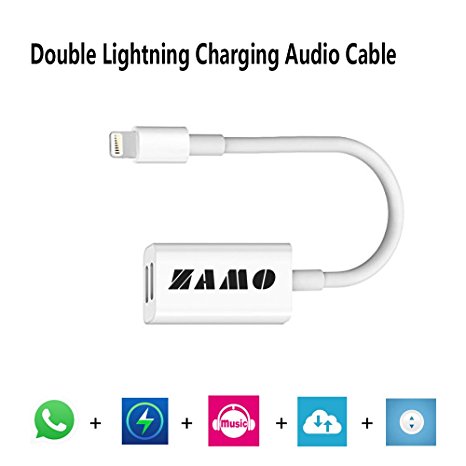 Double Lightning Jack, ZAMO Lightning to Lightning Jacks Audio Output & Charge for iPhone 7 and iPhone 7 Plus IOS 10.3 with Music Control  Phone Communication