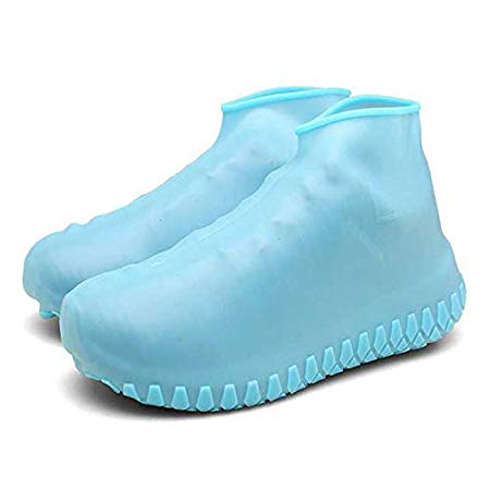 LESOVI Shoe Covers Silicone Waterproof - Men/Women Covers for Shoes - Waterproof Shoe Covers - Home/Carpet/reusable/Outdoor/Walking/Boot -Reusable Non Slip Grip -Durable/Reusable (Large, Blue)