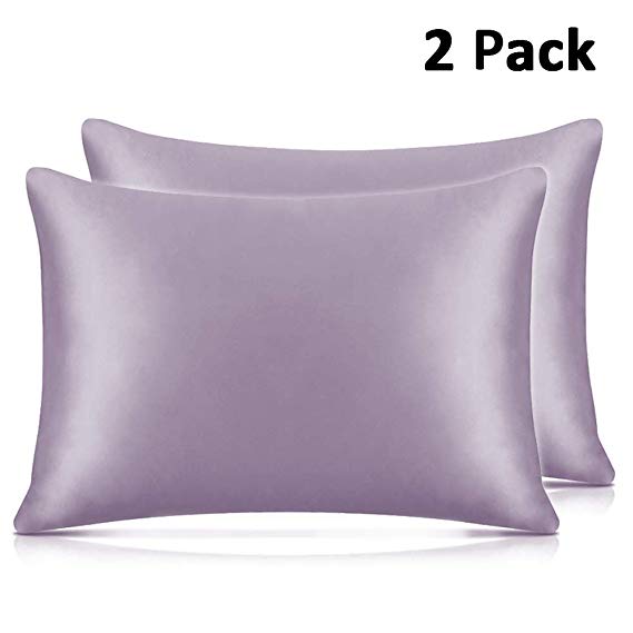 Adubor Silk Satin Pillowcase 2 Pack Silky Pillow Cases for Hair and Skin, Hypoallergenic Anti-Wrinkle, Super Soft and Luxury Pillow Cases Covers with Envelope Closure (Purple Gray, 20x30)
