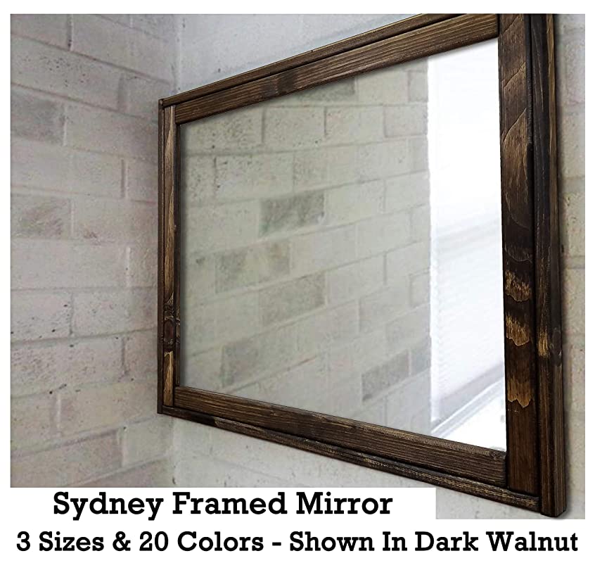 Sydney Rustic Mirror - Vanity Mirror, Bathroom Mirror, Farmhouse Decor, Wood Mirror, Large Mirror - 3 Sizes & 20 Colors - Dark Walnut