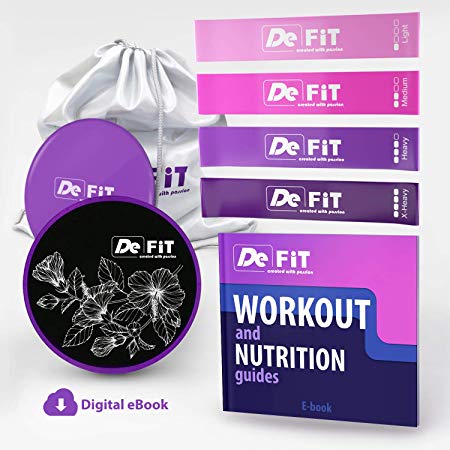 DeFiT Resistance Bands & Exercise Sliders - Best Exercise Bands & Sliders Fitness Set - 12inch Resistance Loops - Workout Bands & Core Sliders   Carry Bag, Exercise eBooks & Nutrition Guide as Bonuses