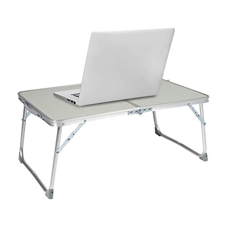 Milliard Aluminum Laptop Foldable Table, Breakfast in Bed Tray, Standing Desk and Couch Desk for Home Office and Travel – Folds in Half with Interior Storage Space Durable.