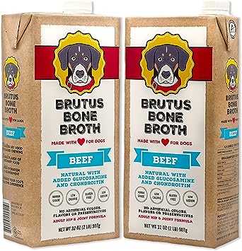 Brutus Bone Broth for Dogs 64 oz | 100% Natural | Made in USA | Glucosamine & Chondroitin for Healthy Joints | Human Grade Ingredients | Hydrating Dog Food Topper for All Ages (Beef, 2-Pack)