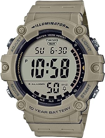 Casio 10 Year Battery, Khaki, One Size, AE-1500WH-5AVCF