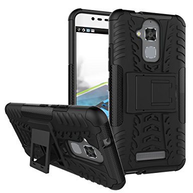 Zenfone 3 Max ZC520TL Case, Mustaner Dual Layer Shock-Absorption Full-body Protective Case Armor Cover with Kickstand Combo PC TPU Back Case for ZC520TL (Black)