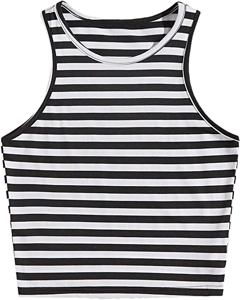 Milumia Women's Casual Striped Crewneck Sleeveless Workout Gym Jogging Tank Top