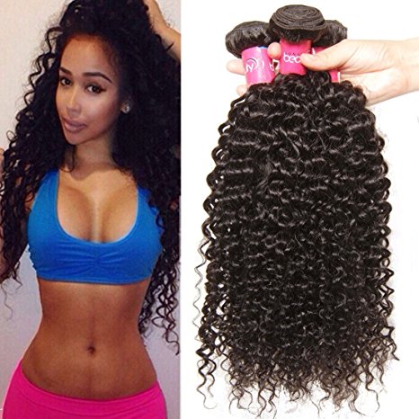 Longqi Hair Good Quality Brazilian Curly Hair Weave 3 Bundles 8 10 12Inch Virgin Human Hair Extensions Unprocessed Natural Color 95-100g/pc