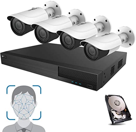 HDView Facial Recognition Camera System, 8 Channel Security NVR 8 PoE Ports with Night Vision Network Security Camera Kit, Facial Time Attendance System, Video Analytics, Commercial Grade
