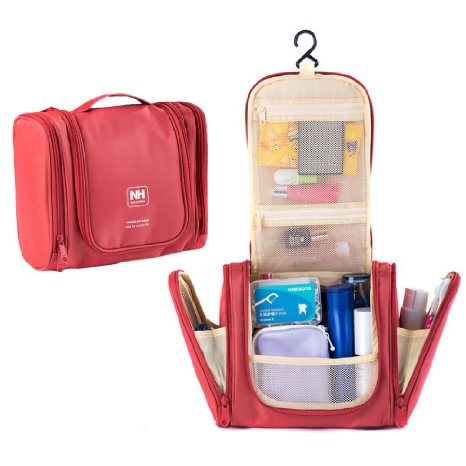 P.KU.VDSL® Hanging Toiletry Bag Travel Storage Makeup Cosmetic Bag Beauty Kit Tour Case For Men or Women (Rose Red)