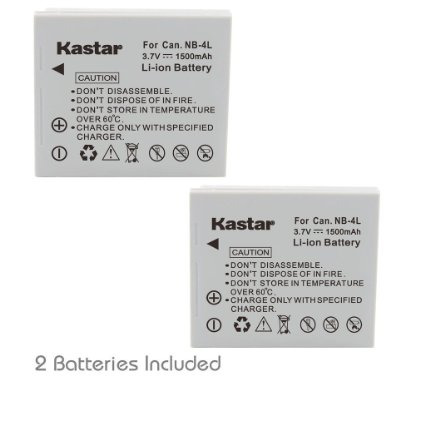 Kastar Battery (2-Pack) for Canon NB-4L, CB-2LV work with Canon PowerShot SD40, SD30, SD200, SD300, SD400, SD430, SD450, SD600, SD630, SD750, SD780 IS, SD940 IS, SD960 IS, SD1000, SD1100 IS, SD1100 IS, SD1400 IS, TX1, ELPH 100 HS, ELPH 300 HS, ELPH 310 HS, ELPH 330 HS, VIXIA mini Cameras