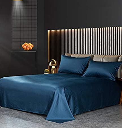 Full Size Flat Sheet Single - 300 Thread Count 100% Egyptian Cotton Quality - Hotel Collection Flat Sheet Sold Separately - Navy Blue