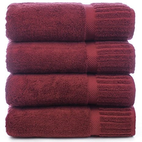 Bare Cotton Luxury Hotel & Spa Towel Turkish Bath Towels Piano, Cranberry, Set of 4