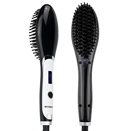 BROADCARE Hair Straightener Brush Straightening Styling Brush Anion Detangling Frizz-free Electric Straightening Massager Comb with LCD Temperature Control for Short, Long, Thick, Thin, Wavy Hair or Bangs